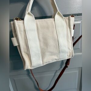 Beige Canvas Mini Boxy Tote Bag